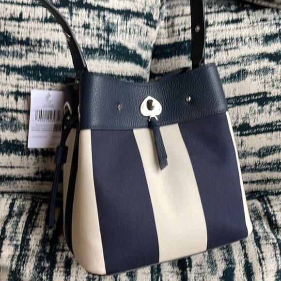 Kate Spade Marti Small Bucket Bag Even Stripe Blazer Blue - Picture 2 of 16
